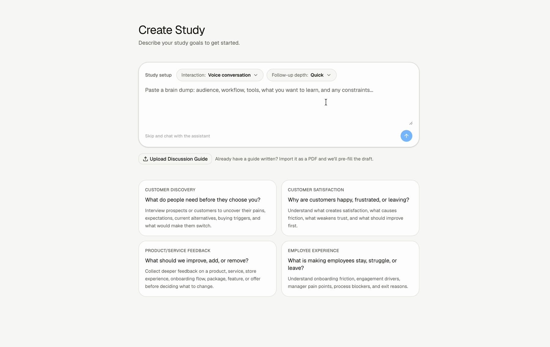 The follow-up depth menu on the New Study screen.