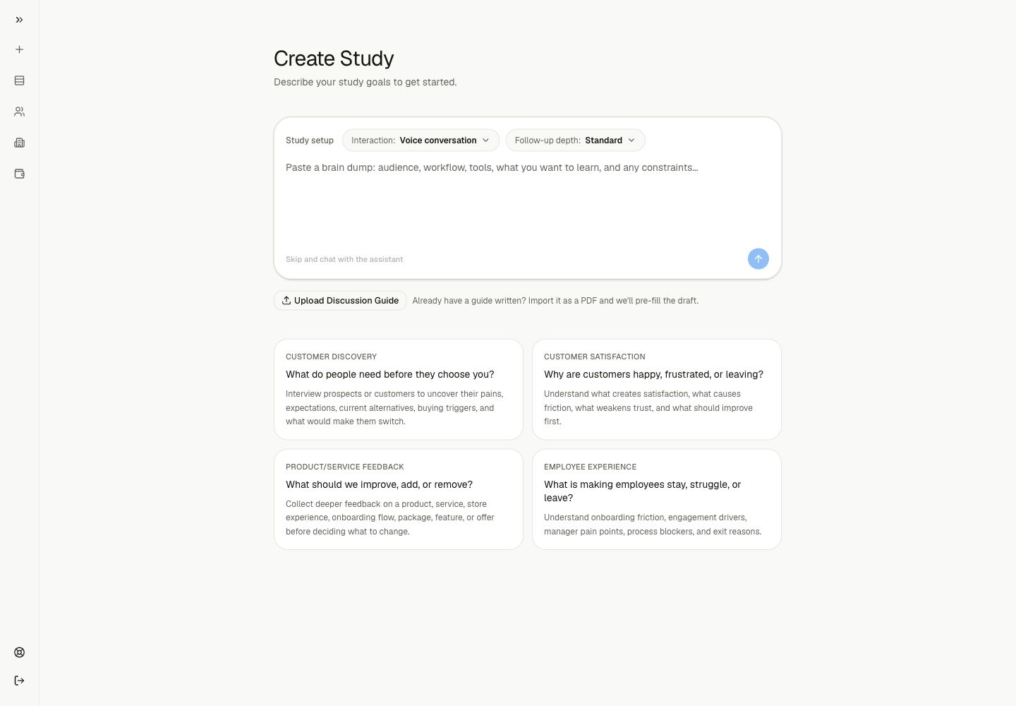 The Lemma New Study screen with format, follow-up depth, brain dump, guide upload, and templates.