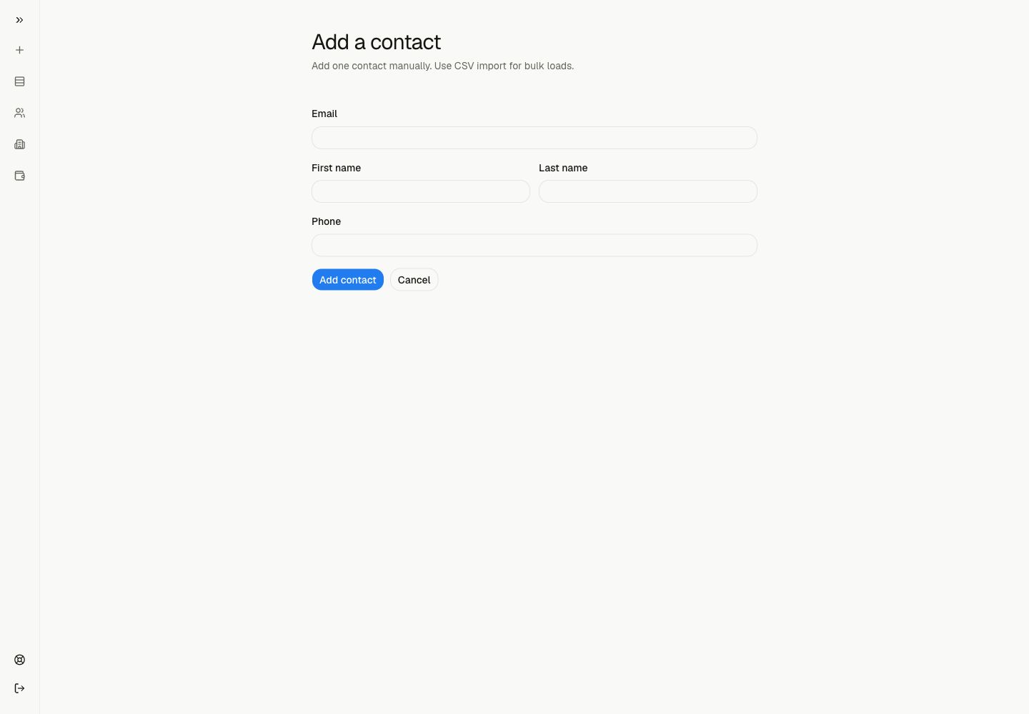 The Lemma Add contact screen.